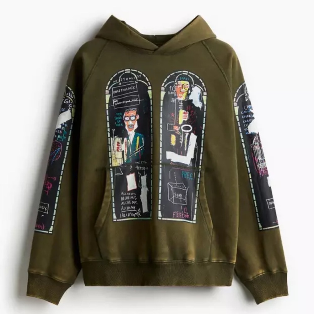 H&M Oversized Fit Cotton Hoodie Cotton Khaki Green -H&M x Basquiat x Ev&Tela